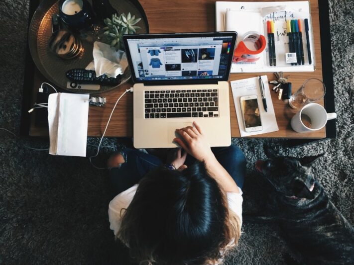 woman works from home using cloud services